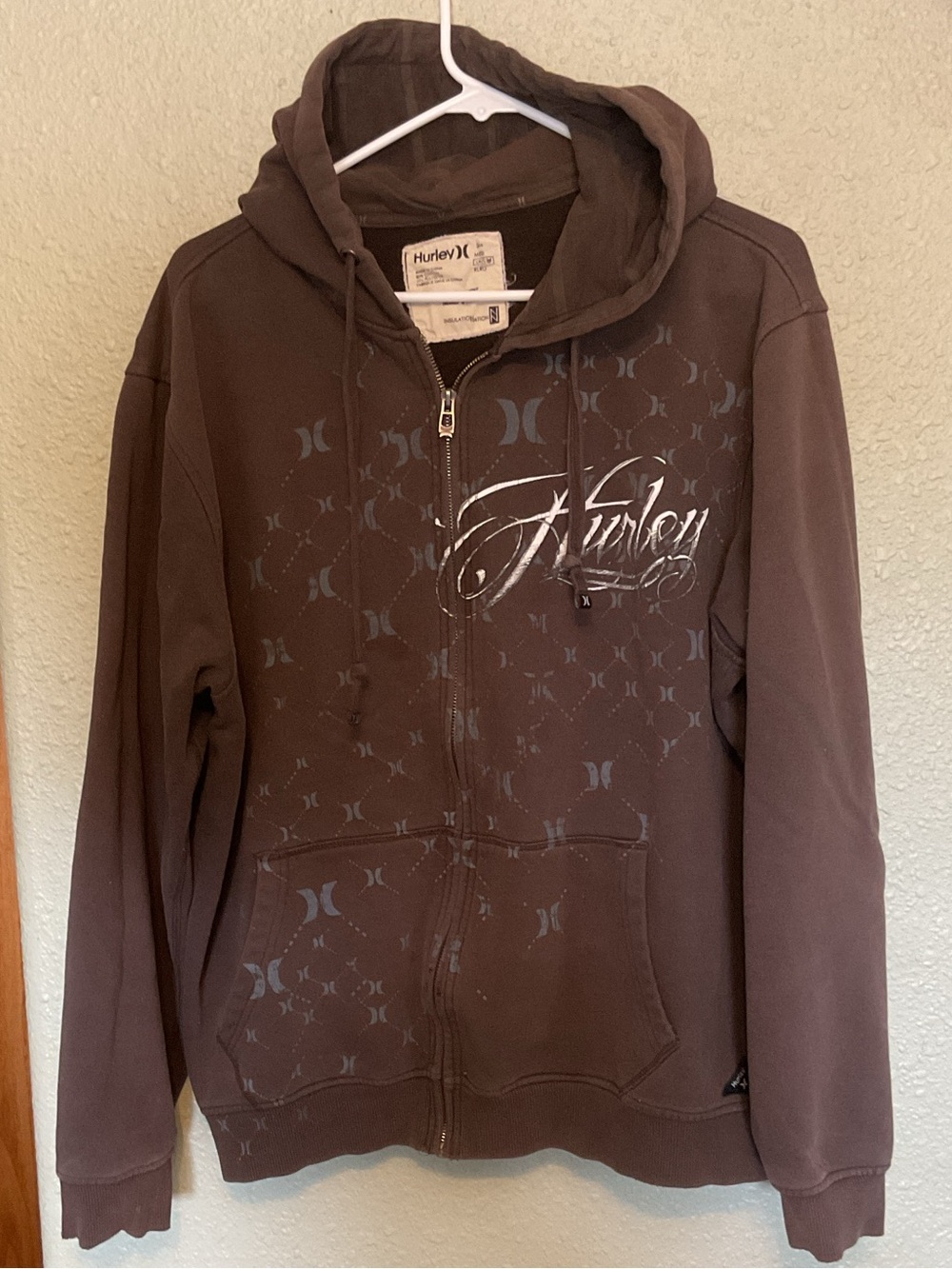 Hurley Hoodie “Insulation National” “Art Department” Brown L Unisex Y2K Fleece